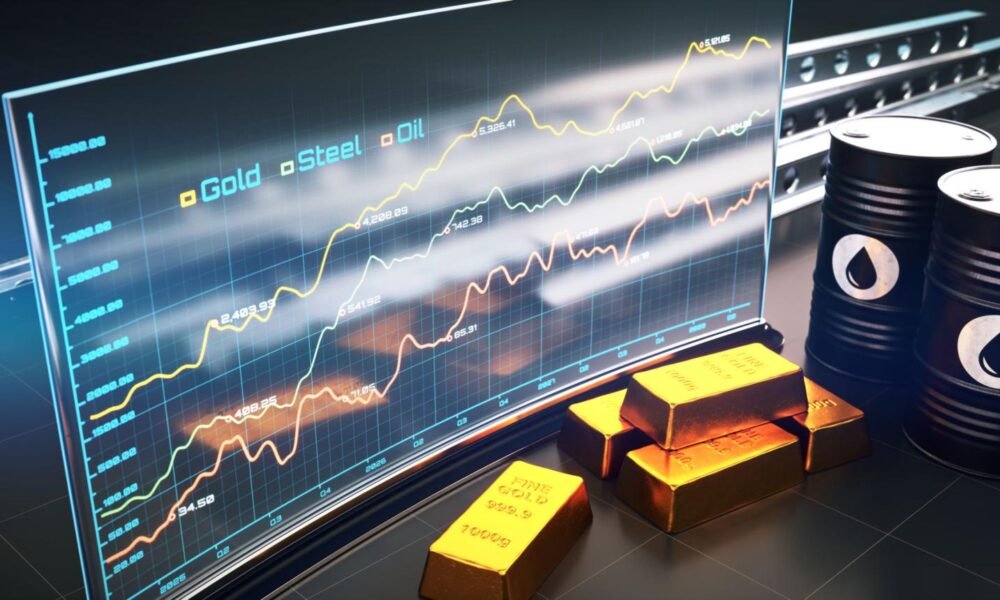 Gold investment and commodity market trading visual showing financial charts.