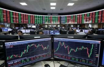 Trading screen showing Indian stock market data and equity indices.