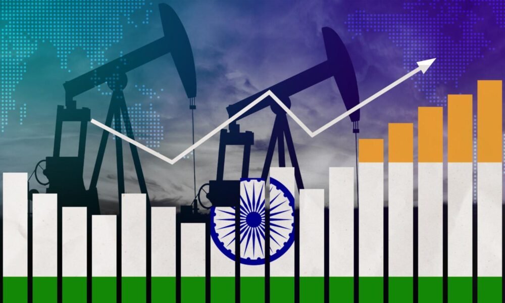 Oil refinery and energy market trading visuals linked to stock market activity in India.