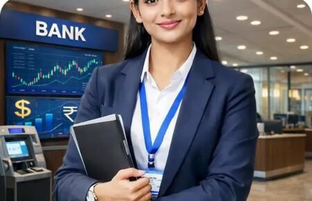 Banking professionals and digital banking operations in India's financial sector.