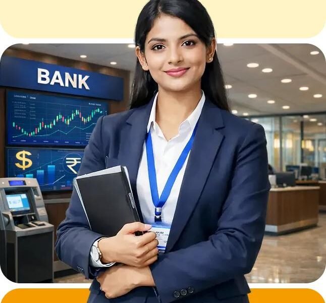 Banking professionals and digital banking operations in India's financial sector.