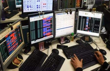 Stock market and banking sector trading visuals linked to RBI policy expectations.
