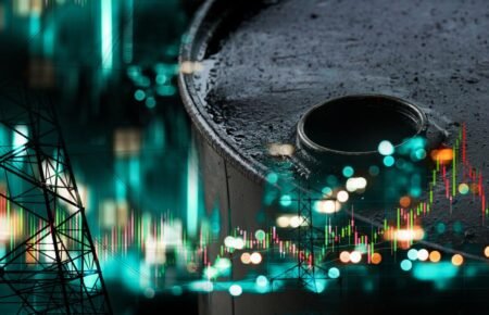 Crude oil market dashboard and energy sector trading visuals linked to investor activity.