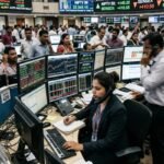 Institutional investors monitoring stock market activity during large equity transactions.
