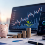 Indian investor using a laptop displaying investment charts and mutual fund portfolio dashboard
