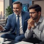 Investors reviewing mutual fund investment performance with a financial advisor.