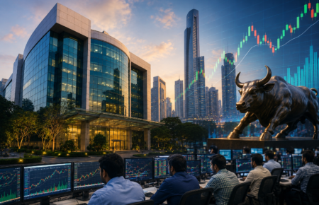 National Stock Exchange building and stock market screens representing NSE's proposed IPO