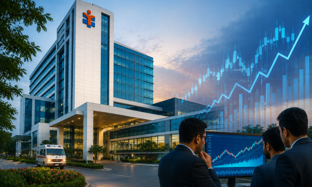 Manipal Hospitals building representing the company's stock market debut