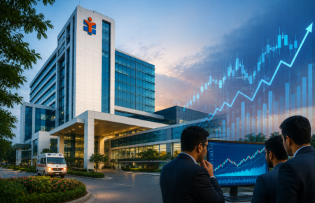 Manipal Hospitals building representing the company's stock market debut
