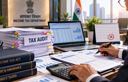 Chartered accountant reviewing income tax audit documents in India