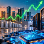 Data-centre servers and fibre-optic cables supporting AI infrastructure