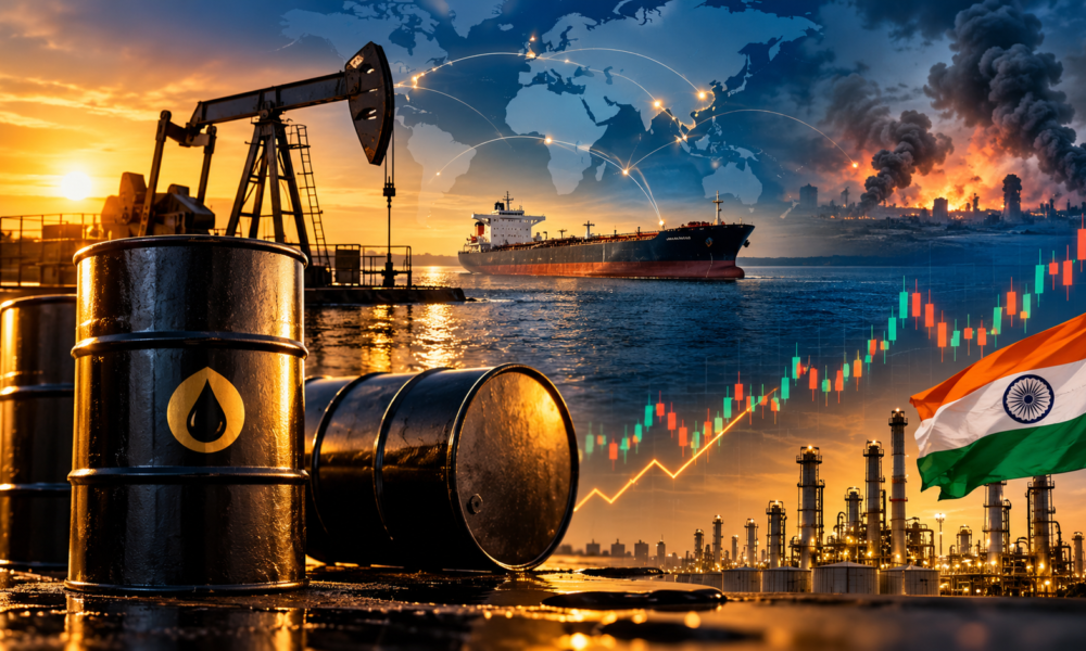Oil refinery and storage facilities representing the global crude oil market